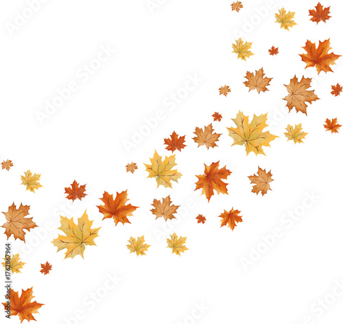 Autumn banner with orange leaves. Colorful autumn set of leaves, mashrooms and acorns. Vector illustration clipart leaves set autumn on white background isolated, vector plie of colorful leaves