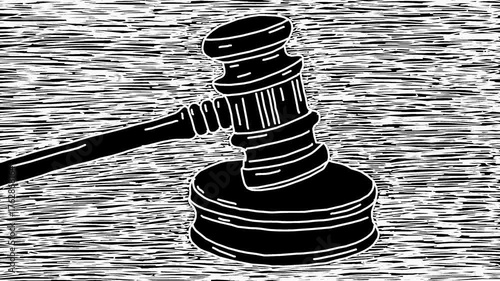 White wiggly hand drawn judge gavel on alpha