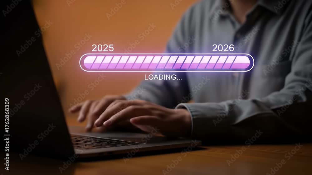 Progress and transition from 2025 to 2026 concept. A person pointing to ...