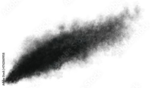 Dynamic black fine smoke illustration Black Smog Black fog smoke Grey smoke puff, white background and studio with no people with fog in the air. Transparency only in vector PNG format.