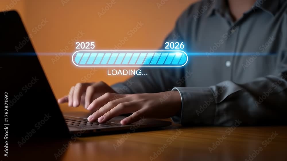 Progress and transition from 2025 to 2026 concept. A person pointing to ...