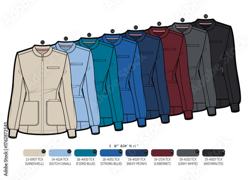 Women's Medical Scrub Jacket Flat Sketch Color Palette 