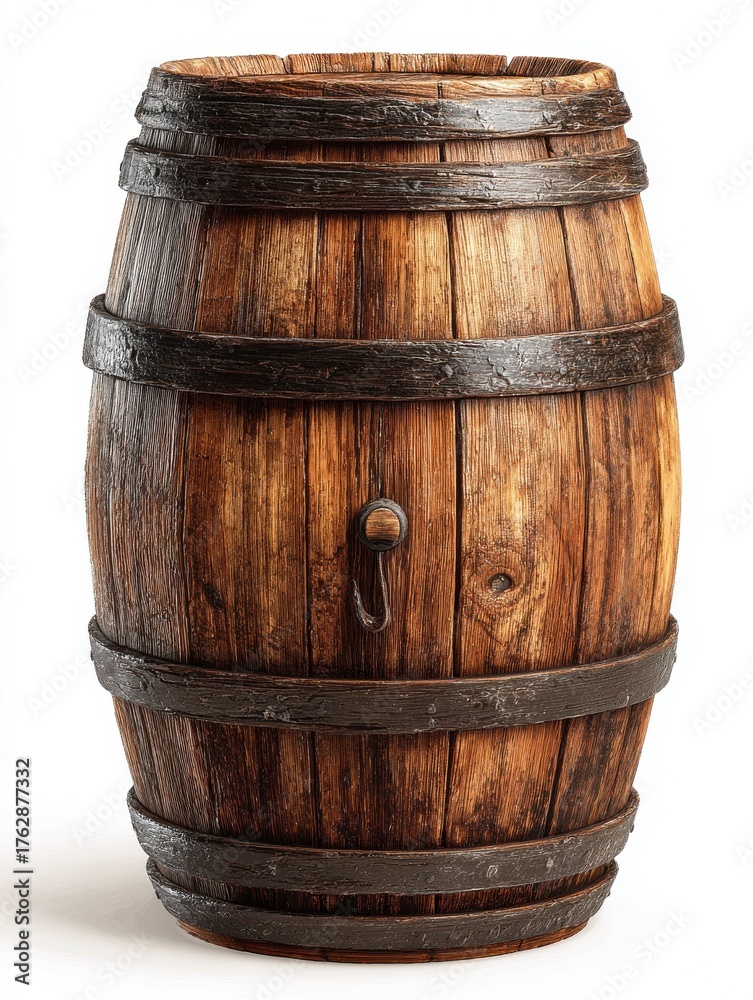 Fototapeta premium 3d wooden barrel cartoon style illustration ai image generative isolated white background