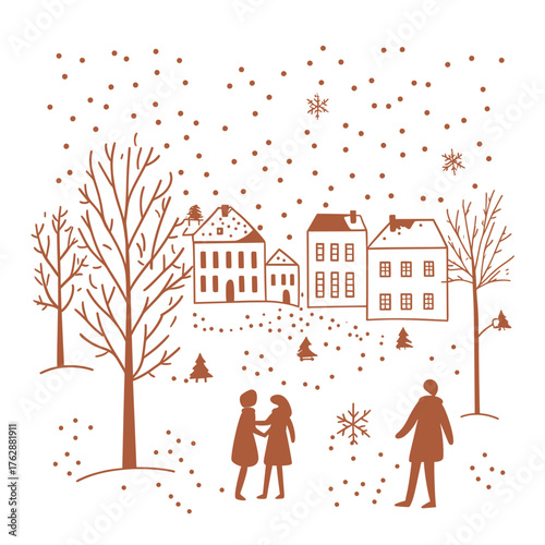 flat vector illustration of winter festivities with friends