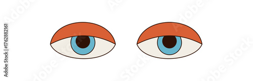 Groovy y2k psychedelic eye sticker cartoon graphic style. Playful pop symbol with colorful retro badge appeal for unique groovy element. Fun modern look, artistic concept and trendy vintage sticker