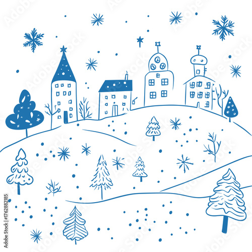 line art illustration of winter wonderland backdrops
