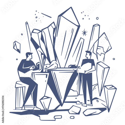 line art vector illustration of winter ice carving competitions