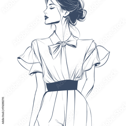 simple outline line art illustration of stylish sheer blouse