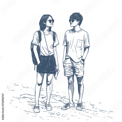 simple outline illustration of casual wear for a weekend road trip