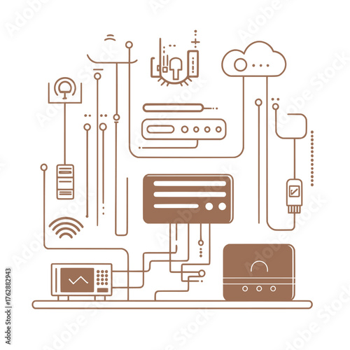 vector scene illustration of network firewall setup