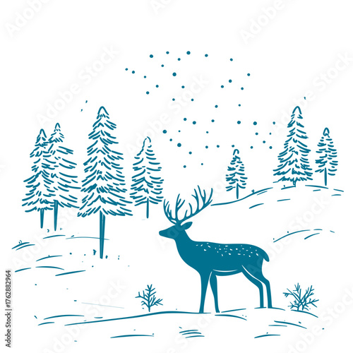 vector illustration of winter wildlife watching in forests