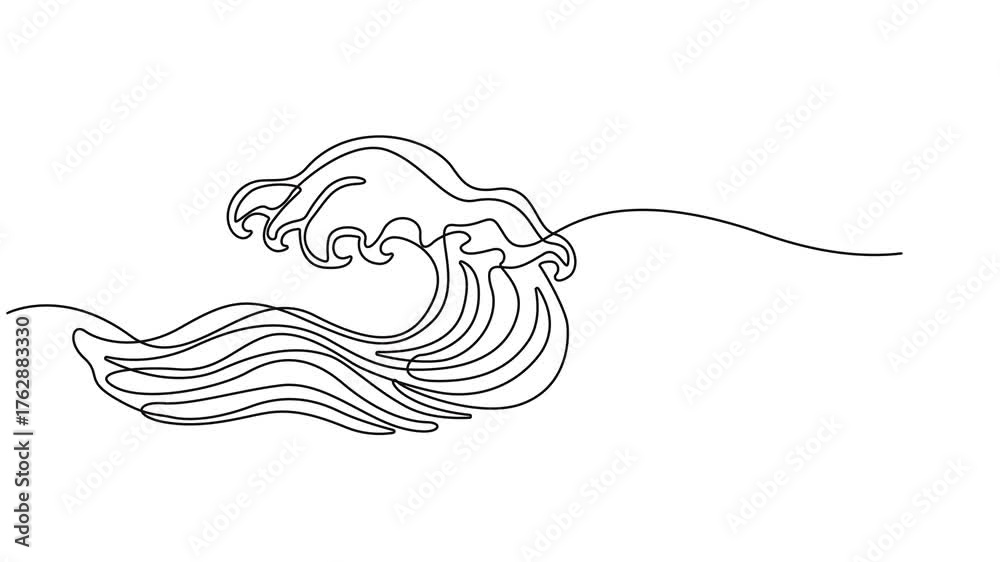 Self drawing animation of single one line draw blue water splash and ...
