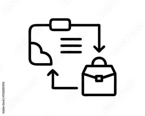 Icon illustration of a document being transferred to a briefcase