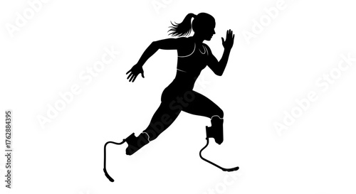 Adaptive runner silhouette, Female athlete with prosthetics, Paralympic sportswoman