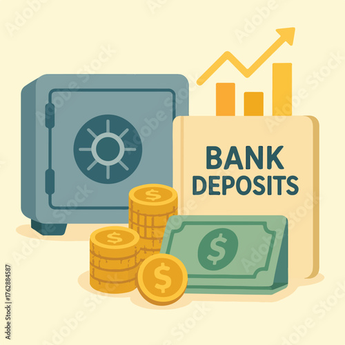 Bank deposits safe with cash and safe illustration