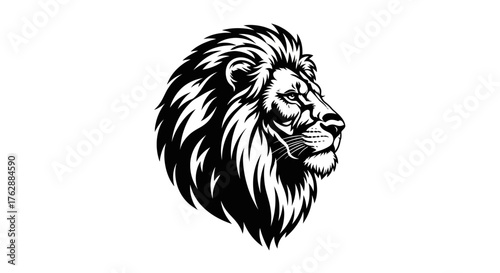 Majestic lion head profile, Lion with mane illustration, King of the jungle logo