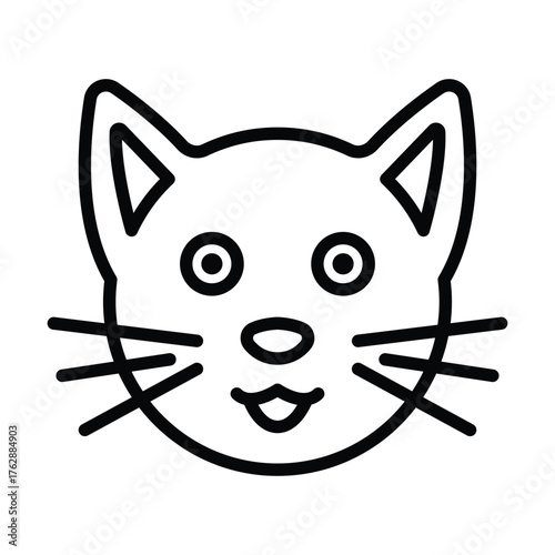 A simple line drawing of a cats face with big eyes a cute nose whiskers and pointy ears