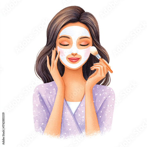 Woman applying a facial mask for skincare routine.