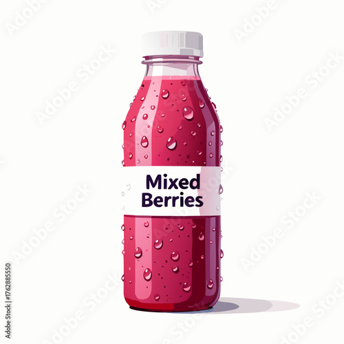 Refreshing Mixed Berries Beverage in a Clear Bottle with Water Droplets
