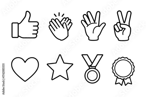 Set of hand gesture icons and symbols on a white background  