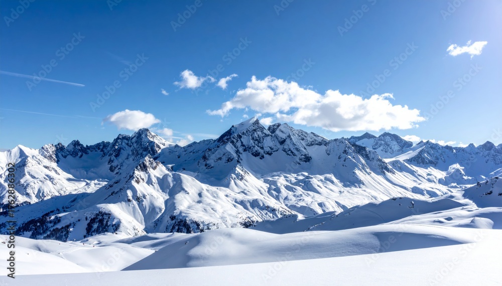 Obraz premium White snowy winter landscape of high alpine mountains under a cold sky