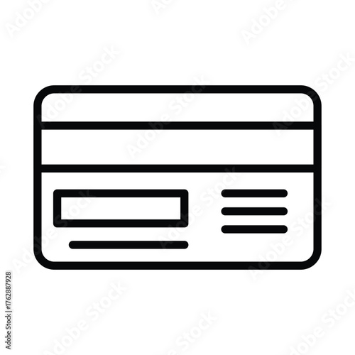 Black credit card icon with a rounded rectangle shape It has a stripe across the top and two rectangular boxes on the lower half