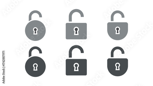 Padlock locked and unlocked icon set vector, security access state collection.