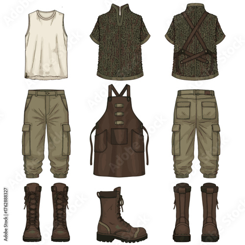 Technical Drawings for Rugged Post Apocalyptic Apparel Set