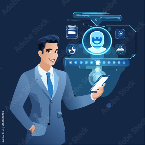 business man pressing social network icon