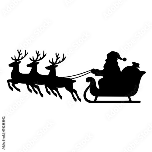 Santa Claus Riding a Sleigh Pulled by Reindeer, Santa Delivering Presents in a Sleigh with Reindeer
