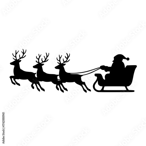Santa Claus Riding Sleigh Pulled by Reindeer, Santa Delivering Gifts in a Sleigh