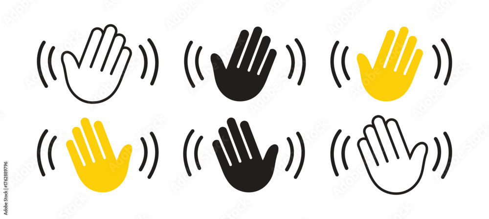 Fototapeta premium Bonjour text with hand wave icon thin line outline set