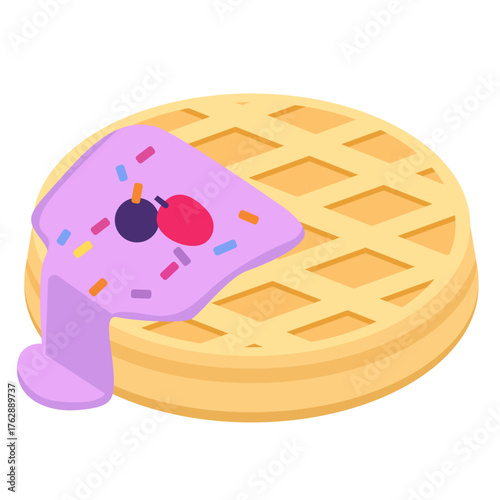 Round Waffle with Berry Topping and Purple Cream Illustration