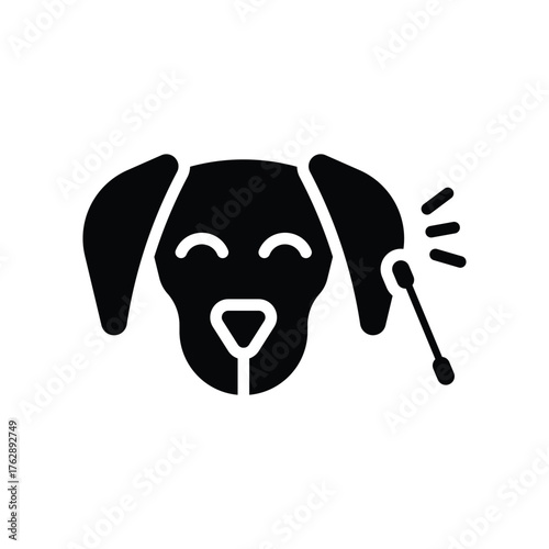 Silhouette of a dog with a cleaning swab near its ear