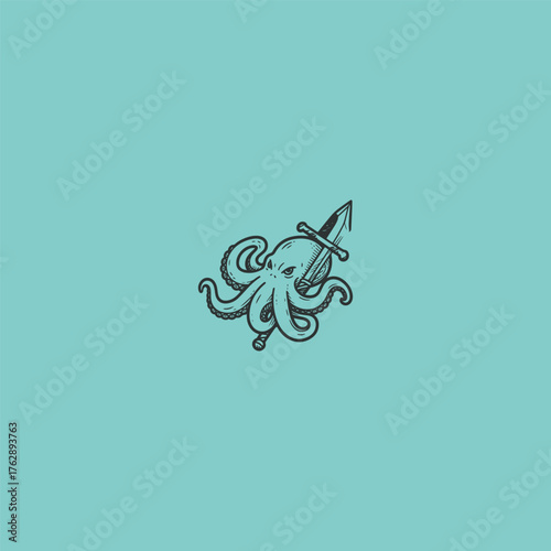 Octopus sword logo vector design template