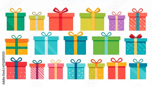 Colorful gift boxes set. Vector illustration of cute present boxes on white background. Flat design style.