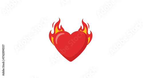 Burning Heart Passionate Love Symbol with Fiery Flames