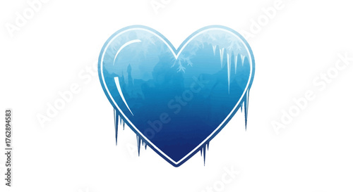 Abstract blue heart with icicles dripping, symbolizing cold emotions or frozen love