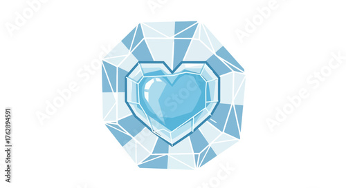 Abstract blue icy heart symbol representing love, coldness, and preciousness, set against a white background