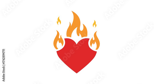 Flaming heart icon illustration. A symbol of passionate love, strong feelings, and burning desire isolated on a white background