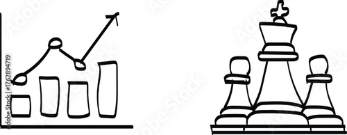 Strategic Growth: An illustration of a rising bar chart and chess pieces signifies strategic growth, planning and decision-making for business goals. 