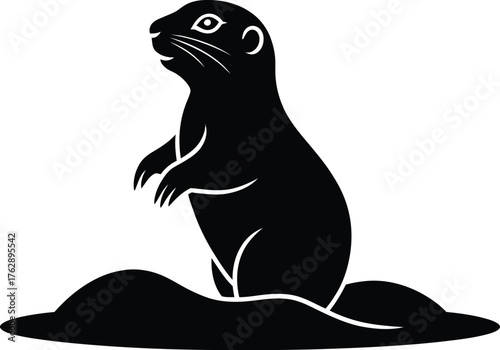 Silhouette of Groundhog Emerging from Mound