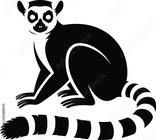 Sitting Ring-Tailed Lemur Silhouette Wild Animal