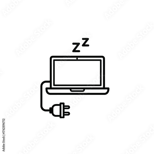 Flat icon of laptop unplugged with Zz sleep symbol right to disconnect