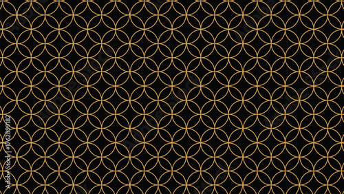 和風背景素材　黒と金の七宝模様　横長　16:9