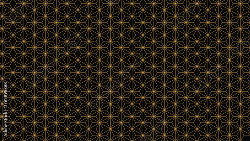 和風背景素材　黒と金の麻の葉模様　横長　16:9