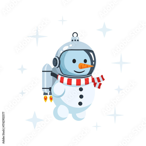Astronaut Snowman Christmas Ornament with Rocket Pack and Scarf.