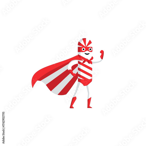 Cartoon Candy Superhero with Cape and Mask Ready for Action.