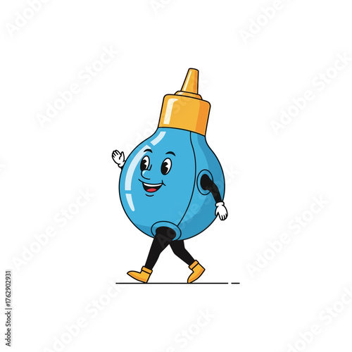 Cartoon Nasal Aspirator Character Walking with a Smiling Face.