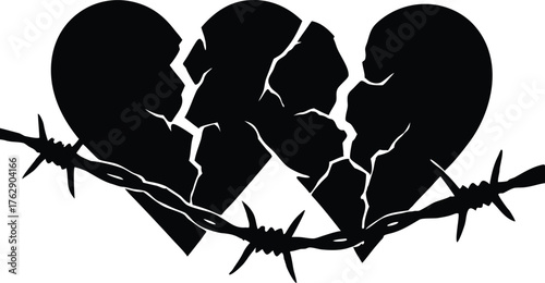 A broken heart entangled in barbed wire symbolising pain and separation